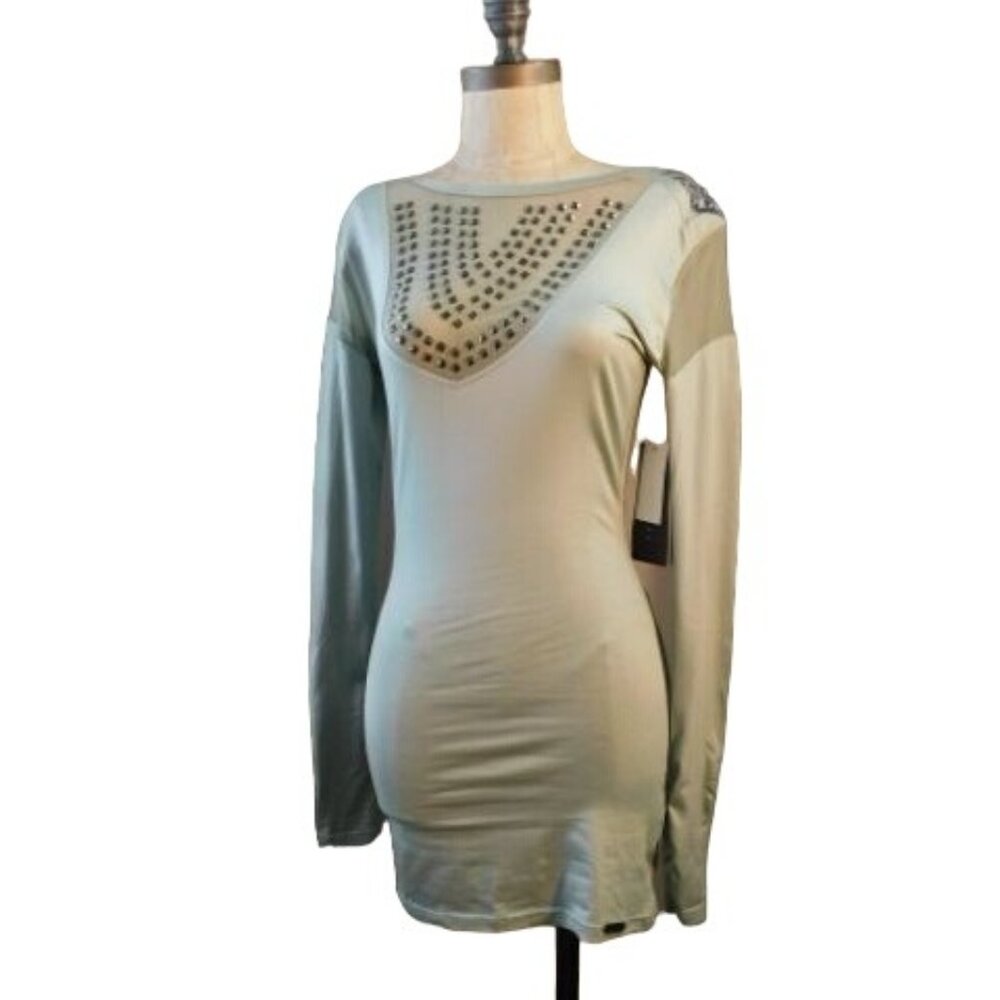 Sean John Size S Small  Sage Green Riveted Long Sleeve Top NWT $74